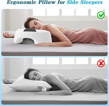 Side Sleeper Pillow with Arm Hole, Shoulder Relief System, Arm Pillow for Neck and Shoulder Pain, Premium Memory Foam, Suitable for Side, Back and Stomach Sleepers - Grey