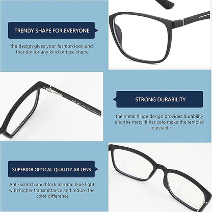 BLUEMOKY Blue Light Reading Glasses for Men，Sport Square Frame Readers, Anti Glare Computer Glasses