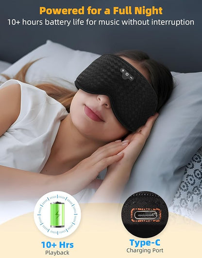 3D Contoured Sleep Mask with Bluetooth Headphones, Adjustable Blackout Sleeping Mask, Easy Installation Sleeping Headphones with Ultra-Thin Stereo Speakers for Men, Women - Dark Blue