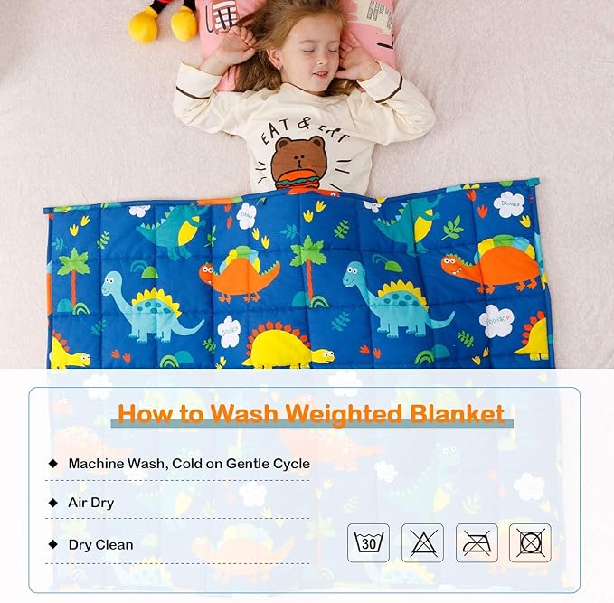 Uttermara Weighted Blanket 3 lbs, Ultra Cozy Minky Fleece and Cotton Sided with Cartoon Patterns, Reversible Heavy Blanket Great for Calming and Sleeping, 36x48 inches, Blue Dinosaur Park