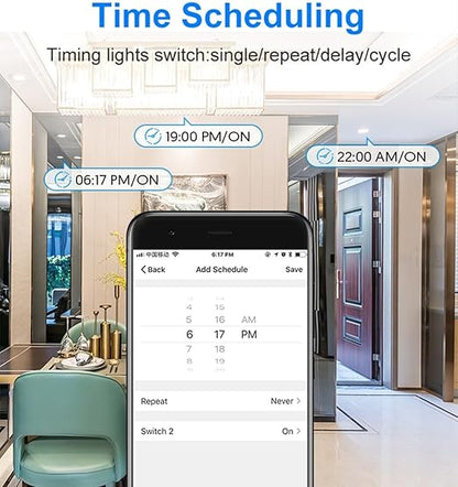 Nexete Smart Dual Light Switch - 2 in 1 Single Pole, Remote Voice Control, Smart Life App Compatible With Alexa Google Assistant, 2.4GHz Wi-Fi, Neutral Wire Required, White