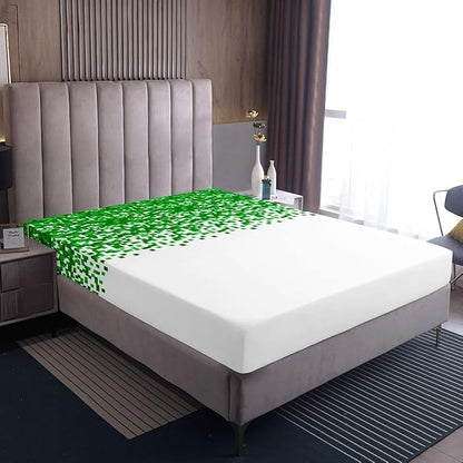 Pixelated Game Kids Full Size Fitted Sheet,Geometric Check Video Games Room Decor,Gamepad Grid Abstract Gaming Boys Girls Bed Sheets,Green White Bedding Set,2 Pillowcases(No Flat)