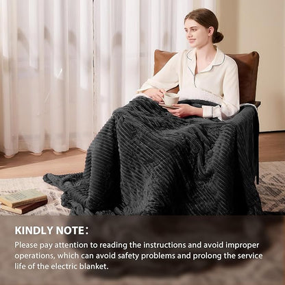 Homemate Electric Heated Blanket King Size - 100"x90" Heating Blanket King Size Dual Control 1/2/4/6/8 Hours Auto-Off 10 Heat Level Over-Heat Protection Soft Flannel Sherpa ETL Certification
