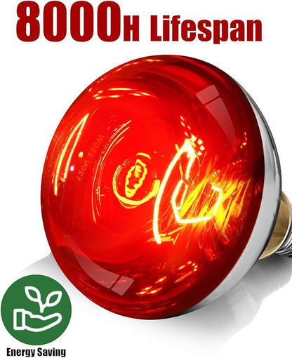 250W R40 Red Heat Lamp Bulbs, 8000 Hours Rated, Infrared Flood Light, Brooder Heating Lamp for Chickens, Reptiles, Pets, Bathroom, E26 Base - 2 Pack