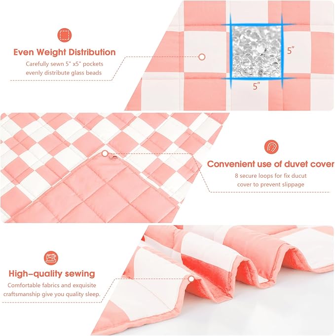 Pink Checkered Weighted Blanket for Adults 12lbs, 48"x72", Twin Full Size Cooling Plaid Heavy Throw Blanket for 110-130lbs, Microfiber Soft Thick Big Blankets Weighted Comforter Gift for Sleeping