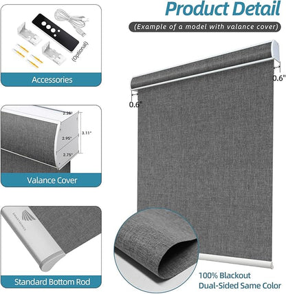 SmartWings Motorized Smart Blinds with Remote, Automatic Blackout Roller Shade Work with Alexa Homekit Thread Google Z-Wave, Electric Blind for Window, Custom Width Up to 110" W,Bouvardia Medium Grey