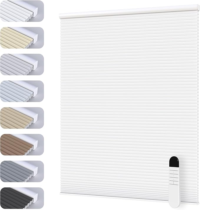Motorized Cellular Shades with Cordless, Smart Electric Honeycomb Blind with Remote Control, Blackout or Light Filtering Fabric, Automatic Cellular Shades for Home and Office Indoor Window