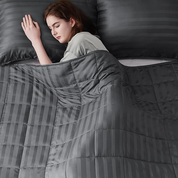 Weighted Blanket for Adult,15lbs Heavy Weighted Blanket 48"x72" Breathable Cooling Summer Blankets, Ultra Soft Cotton Comfort Throw Blanket with Glass Beads for All-Season (Dark Grey)