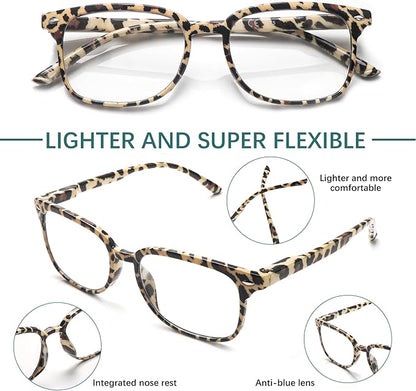5 Pack Reading Glasses Blue Light Blocking for Women,Computer Readers with Spring Hinge