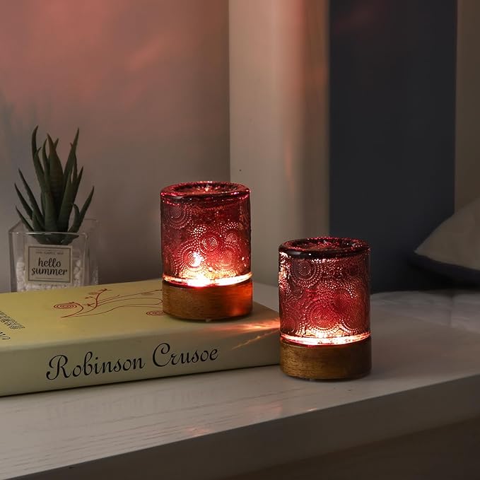 Mini Soft Warm Light Lamp Battery Operated Portable Night Light with Timer, Small Glass Vintage Dim Sleep Nightlights, Battery Powered Wireless Night Lights for Adults (1), Purple, M2-1-2