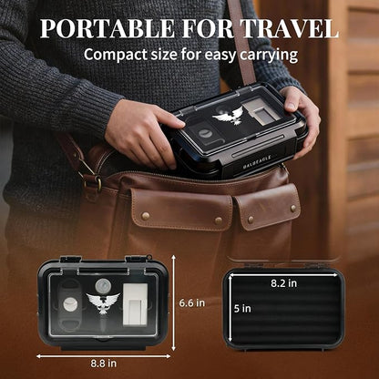 Bald Eagle Travel Cigar Humidor, Cigar Case with Humidifier Hygrometer Holder, Portable Acrylic Top Cigar Box Accessories Kit with Cutter, Punch, 5-8 Cigars