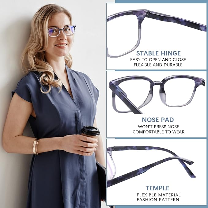 5 Pack Reading Glasses Blue Light Blocking for Women,Computer Readers with Spring Hinge