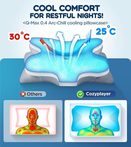 Effective Pain Relief Cervical Neck Pillow for Sleeping, Ergonomic Cooling Side Sleeper Pillow for Neck Support, Odorless Orthopedic Contour Memory Foam Pillows, Bed Pillow for Back Stomach Sleeper