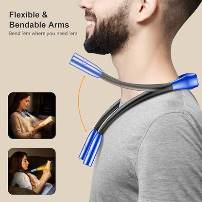 Gritin LED Neck Reading Light,Book Light for Reading in Bed-Eye Caring 3 Colors, Dimmable Brightness, Bendable Arms, 80+Hrs Runtime, Neck Round Design, Lightweight for Crafting, Knitting-Dark Blue
