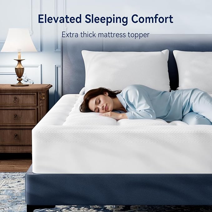 ELEMUSE 3 Inch Cooling Memory Foam Mattress Topper Super Olympic Queen, 2 Inch Pressure-Relief Memory Foam and 1 Inch Thick Soft Viscose Made from Bamboo Pillow Top for Hot Sleepers, Washable