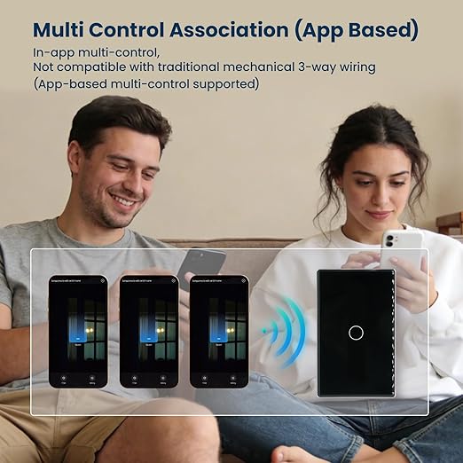 Smart Light Switch,1-Button,Aluminum Frame, Neutral Required,2.4GHz, Tuya Smart Life App,Voice Control,2.5D Curved-Edge Tempered Glass Panel,Black
