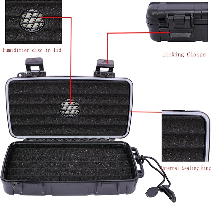 Cigar Travel Humidor with Built-in Humidifier Disc, Portable 5 Cigars Storage Case, Waterproof & Crushproof Gifts for Men