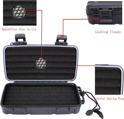 Cigar Travel Humidor with Built-in Humidifier Disc, Portable 5 Cigars Storage Case, Waterproof & Crushproof Gifts for Men