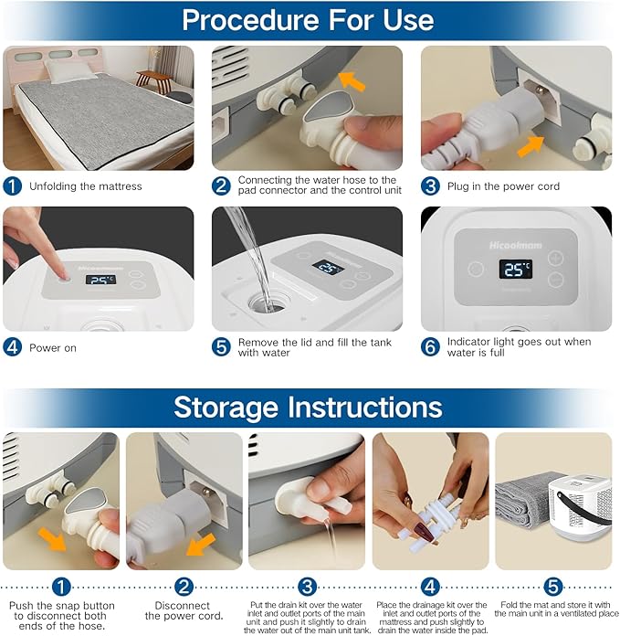 Comfort for Beds,Bed Water Cooling System with Portable Cooling Mattress & Heater(54°F-115°F), Quiet Operation,with Blankets Zone Any Size Bed，for Indoor