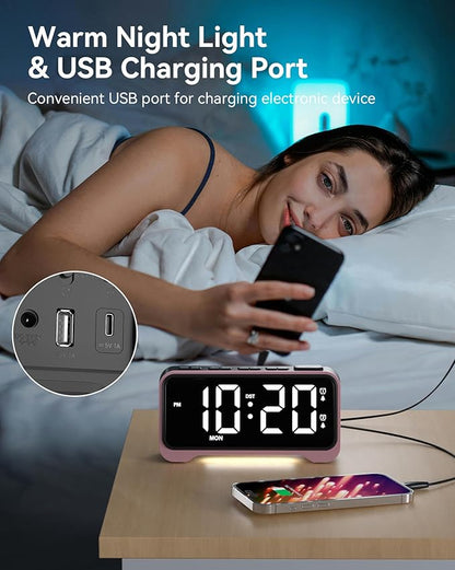 Kids Alarm Clock, Digital Alarm Clocks for Bedrooms, RGB Electric Desk Clock with Night Light, Dual Alarm, Adjustable Volume, Snooze, USB Charger, Dimmable Bedside Digital Clock for Teens, Girls