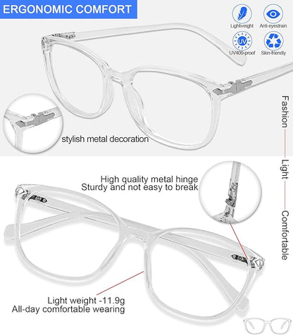 MARE AZZURO Blue Light Blocking Reading Glasses 2.5+ Women Trendy Square Computer Readers 1.0 1.25 1.5 1.75 2.0 2.25 2.5 2.75 3.0 3.5 4.0 5.0 6.0 (Transparent, 2.50)
