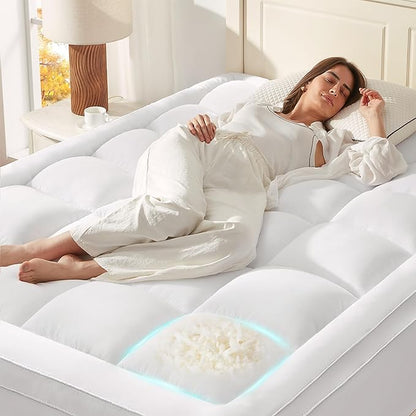 Anluoer Full Memory Foam Mattress Topper, Pillow Top Mattress Topper for Back Pain, Extra Thick Breathable Mattress Pad with 8-21" Deep Pocket, 54x75 Inches, Cream