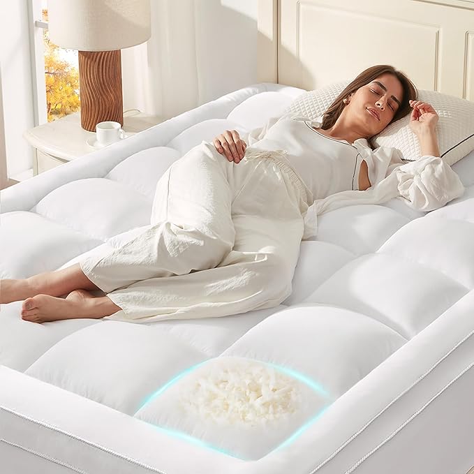 Anluoer California King Mattress Topper, Memory Foam Pillow Top Mattress Topper for Back Pain, Extra Thick Breathable Mattress Pad with 8-21" Deep Pocket, 72x84 Inches, White
