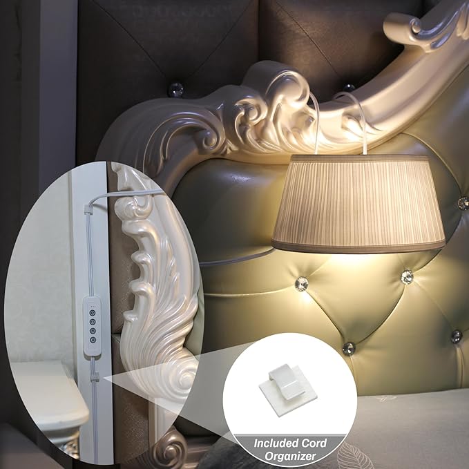 Bed Reading Light, Headboard Light Reading Lights for Books in Bed with Adjustable Hook, Eye Caring Soft Fabric Shade Bedtime Reading Lamp Plug in, LED Bulb Included (White)