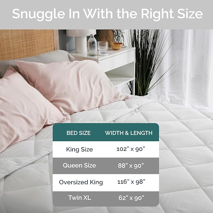 100% Viscose Derived from Bamboo Comforter, Cooling Comforter, Duvet Insert, Breathable, Extra Fluffy, Lightweight Comforters, Oversized King
