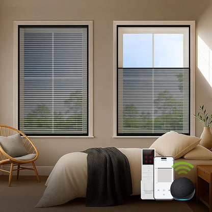 ZSTARR Motorized Skylight Shades Blackout Cellular Honeycomb Electric Blinds with Solar Panel Cordless Rechargeable with Remote for Roof and Slanted Windows Custom Size (Sheer Black)