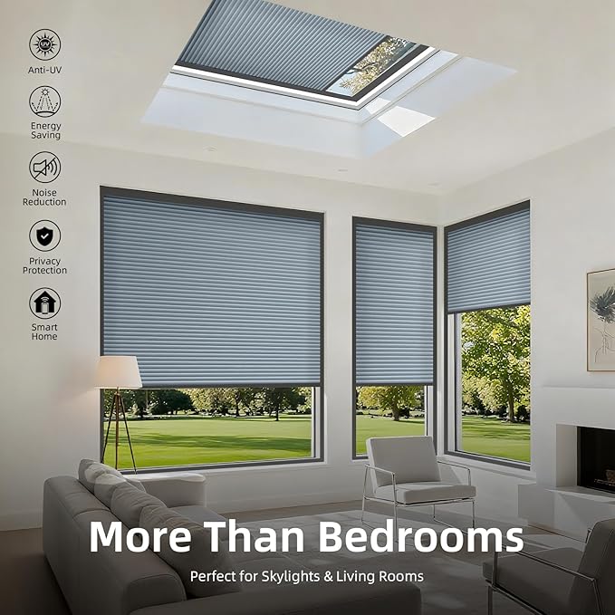 ZSTARR Motorized Skylight Shades Blackout Cellular Honeycomb Electric Blinds with Solar Panel Cordless Rechargeable with Remote for Roof and Slanted Windows Custom Size (LF Grey)