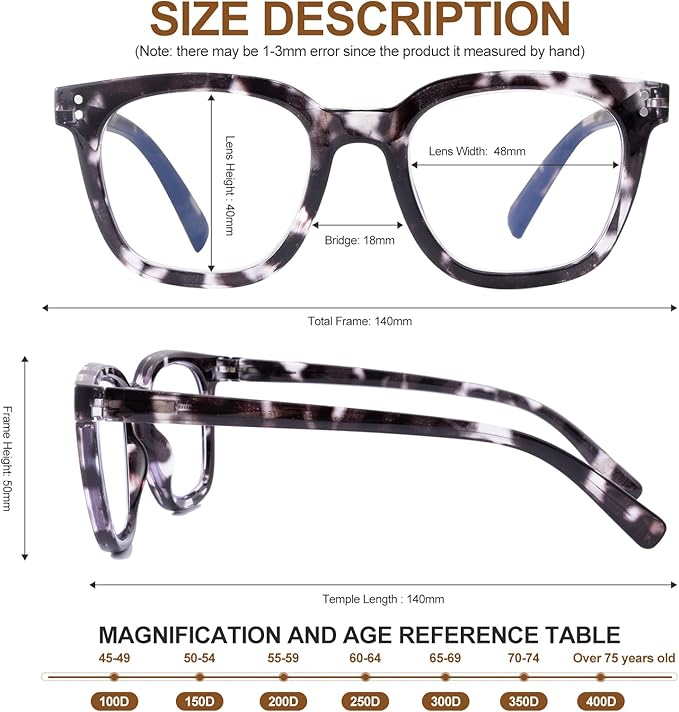 Reading Glasses for Men Women Blue Light Blocking with Spring Hinge, Blocking Readers Anti UV Ray Filter Eyeglasses, Square Computer Reader Glasses, Black and White Tortoiseshell, +1.0
