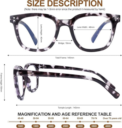 Reading Glasses for Men Women Blue Light Blocking with Spring Hinge, Blocking Readers Anti UV Ray Filter Eyeglasses, Square Computer Reader Glasses, Black and White Tortoiseshell, +1.0