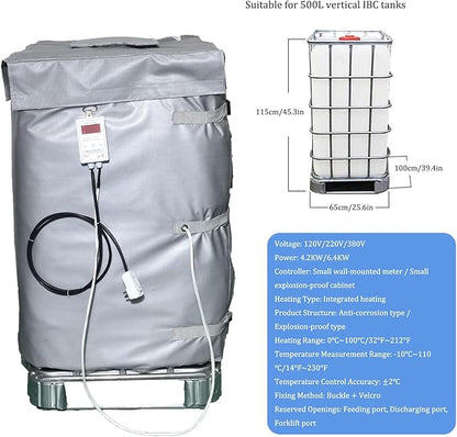 Ibc Heater Blanket, Ibc Tote Winter Blanket, Smart Temperature Control Up To 100°c, 500l/1000l, Heating Pad For Winter With Thermostat, For Petroleum, Chemical, Food Processing Grey 500L 4200W