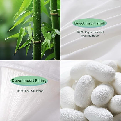 DWR Queen Size Cooling Comforter for Hot Sleepers– 100% Rayon Derived from Bamboo Fabric with 15% Silk Fill, Lightweight Summer Blanket(White, 90x90)