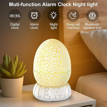 New Dinosaur Egg Clock Velociraptor Night Light Kid's Room Decoration Clock, Touch Control Multi Colors & Music Voice, Cool Dinosaur Decor & Gift Ideal for Kids/Adults