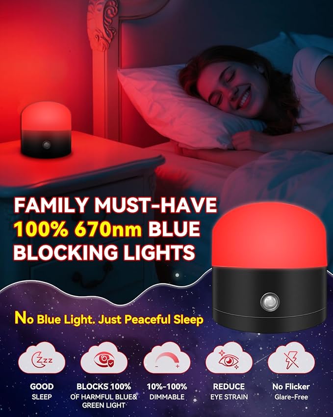 Neporal REDIX 670nm Red Light for Sleep, 100% Blue Light Blocking & Dimmable & 4 Timer Red Night Light for Melatonin Promoting, with Remote Red Light Lamp for Bedroom, Sleeping, Reading, Baby Nursery