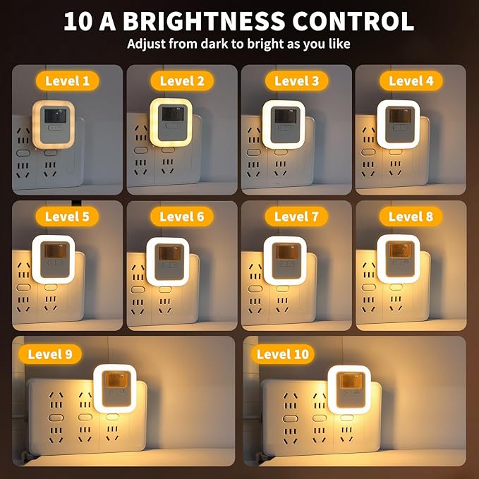 Motion Sensor Night Light Plug into Wall - Auto On/Off, Dimmable LED with Dual Sensor (Motion+Light), 10 Brightness Levels, 4 Timers for Hallway, Bathroom, Nursery (Remote Included)