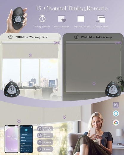 Graywind Motorized Roller Shade 100% Blackout Compatible with Alexa Google Waterproof Vinyl Fabric Remote Control Hardwired Window Shades Window Blinds, Customized Size (Vinyl - Beige)