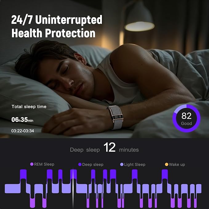 Fitness Trackers Smart Wristband With Hidden Screen(Wrist-Raise Screen Activation)Activity & Sleep Tracker with Heart Rate/HRV/Blood Oxygen, Vibration Alerts, Free APP (Silver, Universal Size)