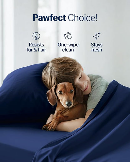 REST® Evercool®+ Starter Sheet Set, Twin Size, Blue, Breathable Bed Sheet for Hot Sleeper and Night Sweats, with Pillowcases, Ionic+ Self-Cleaning Silver Yarn for Sensitive Skin, 3PCS No Flat Sheet