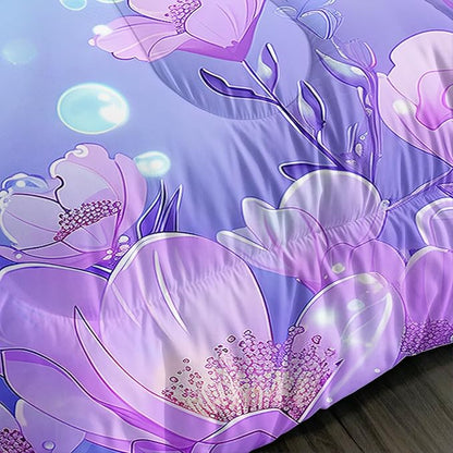 Pretty Mermaid Comforter Queen for Girls Kids, Mermaid Fish Scale Floral Pattern Bedding for Girls Bedroom Decor, Ocean Themed Comforter Bedding Set with 2 Pillowcases