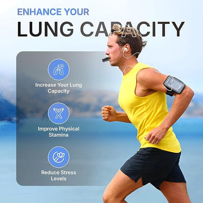 Portable Compact Lung Trainer Exercise Device with High Grade Silicone, Breathing Exercise Device for Lungs, Portable Muscle Trainer, Easy to Clean, Neck Strap Included, (Blue-1)