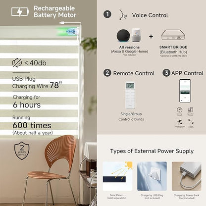Motorized Zebra Blinds, Cordless Blackout Window Shades with Remote, Custom Dual Layer Smart Roller Shades Compatible with Alexa Google Assistant, Automatic Light Filtering Window Blinds,Beige
