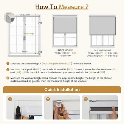 Grandekor Motorized Roller Shade with Remote Control,Motorized Blinds 100% Blackout Electric Shades, Cordless Window Blinds Shades for Bedroom Living Room Office,Dark Grey,W35 xH72