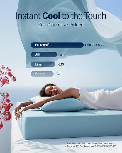 REST® Evercool®+ Cooling Sheet Set, Queen Size, Light Blue, Breathable Bed Sheets for Hot Sleeper and Night Sweats, with Pillowcases, with Ionic+ Self-Cleaning Silver Yarn for Sensitive Skin, 4PCS