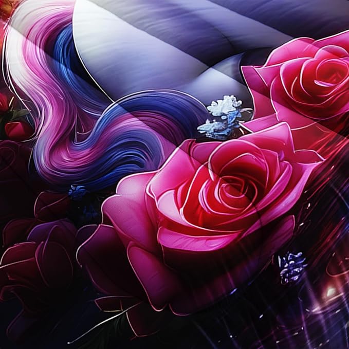 Girls Unicorn Twin Size Bedding Set,Red Rose Flowers Comforter Set for Kids Teens Room Decor,Romantic Starry Sky Galaxy Cute Bedding Sets with 2 Pillowcases.