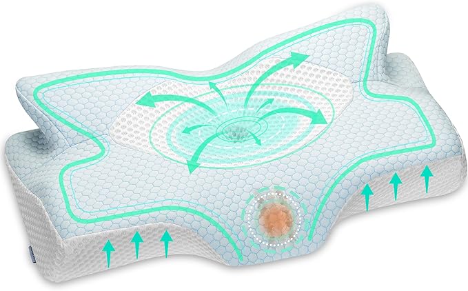 Elviros Cervical Memory Foam Pillows for Neck and Shoulder Pain, Ergonomic Orthopedic Sleeping Support Pillow for Side Sleepers, Back and Stomach Sleepers (Blue)