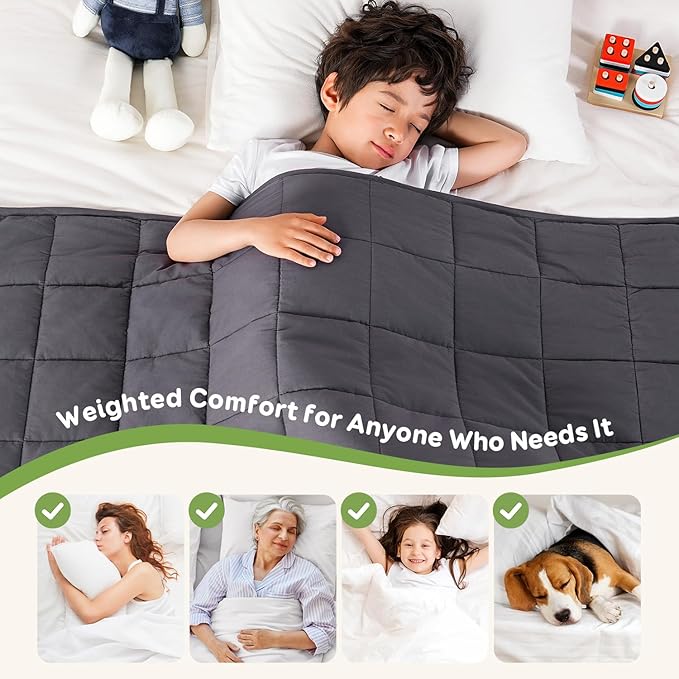 Sivio Weighted Blanket - All-Natural 100% Cotton Weighted Blanket 7 lbs 41 x 60 inches, Breathable Cooling Soft Cotton Throw Blanket for Calm Sleeping for Home and School Nap, Dark Grey