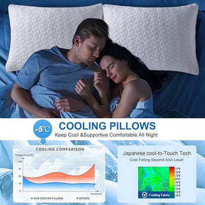 Cooling Pillows King Size Set of 4, Shredded Memory Foam Pillows, Adjustable Firm Bed Pillows Cool Cold Pillow for Hot Side Back Stomach Sleepers with Removable Washable Cover, 20" x 36", White